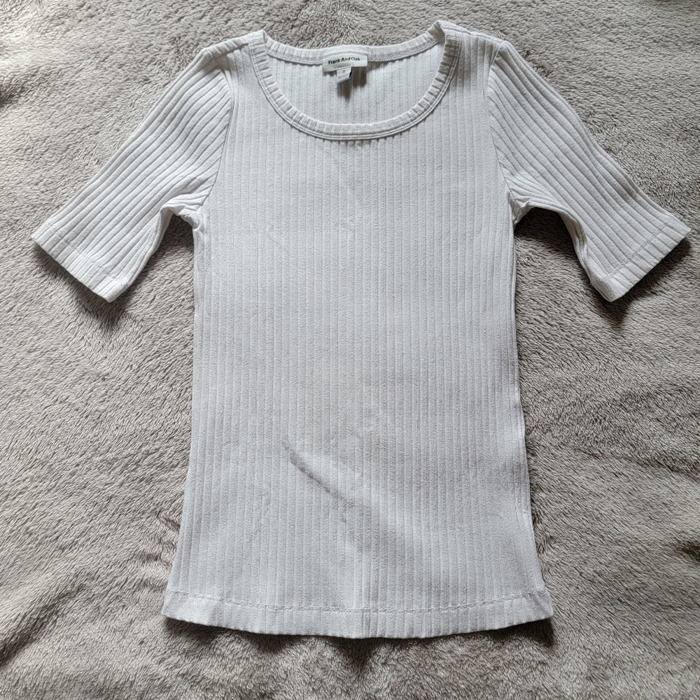 Frank And Oak || white ribbed short sleeve top